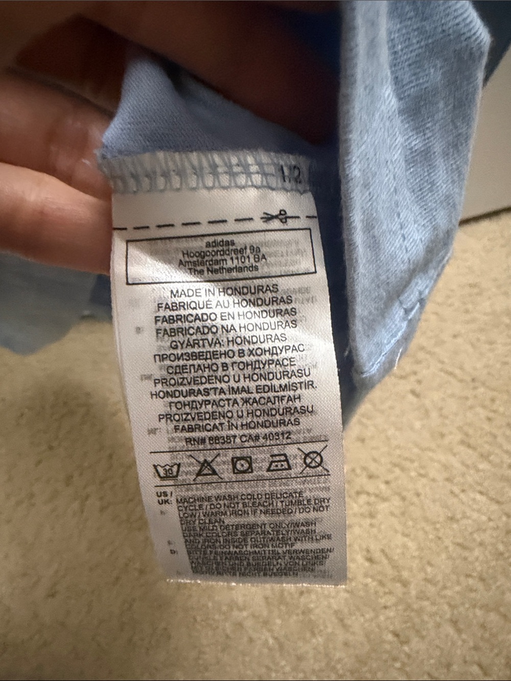 adidas Light Blue Long Sleeve Three-Stripe Tee with White Trim - Picture 3 of 3